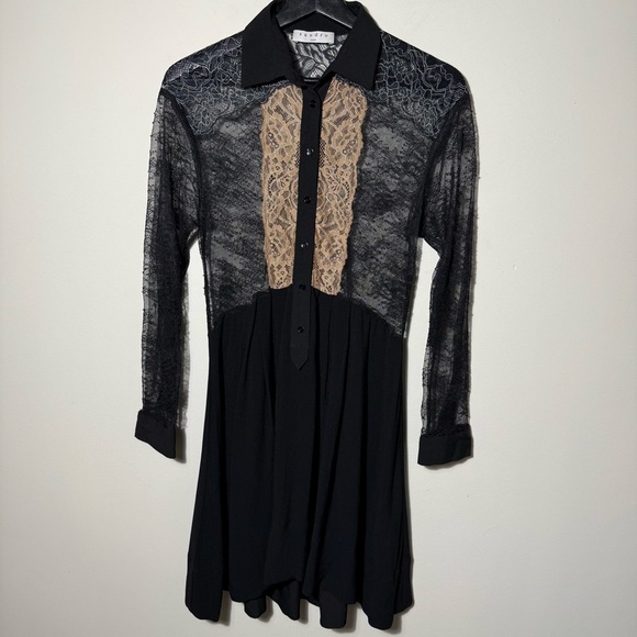 Sandro Black and Cream Long Sleeve Dress - Picture 12 of 16